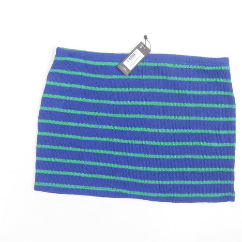 PrettyLittleThing Women Blue Green Striped Mini Knitted Skirt UK 16