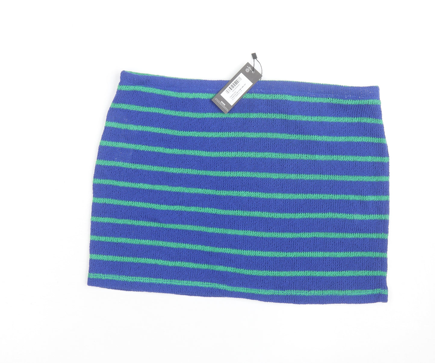PrettyLittleThing Women Blue Green Striped Mini Knitted Skirt UK 16