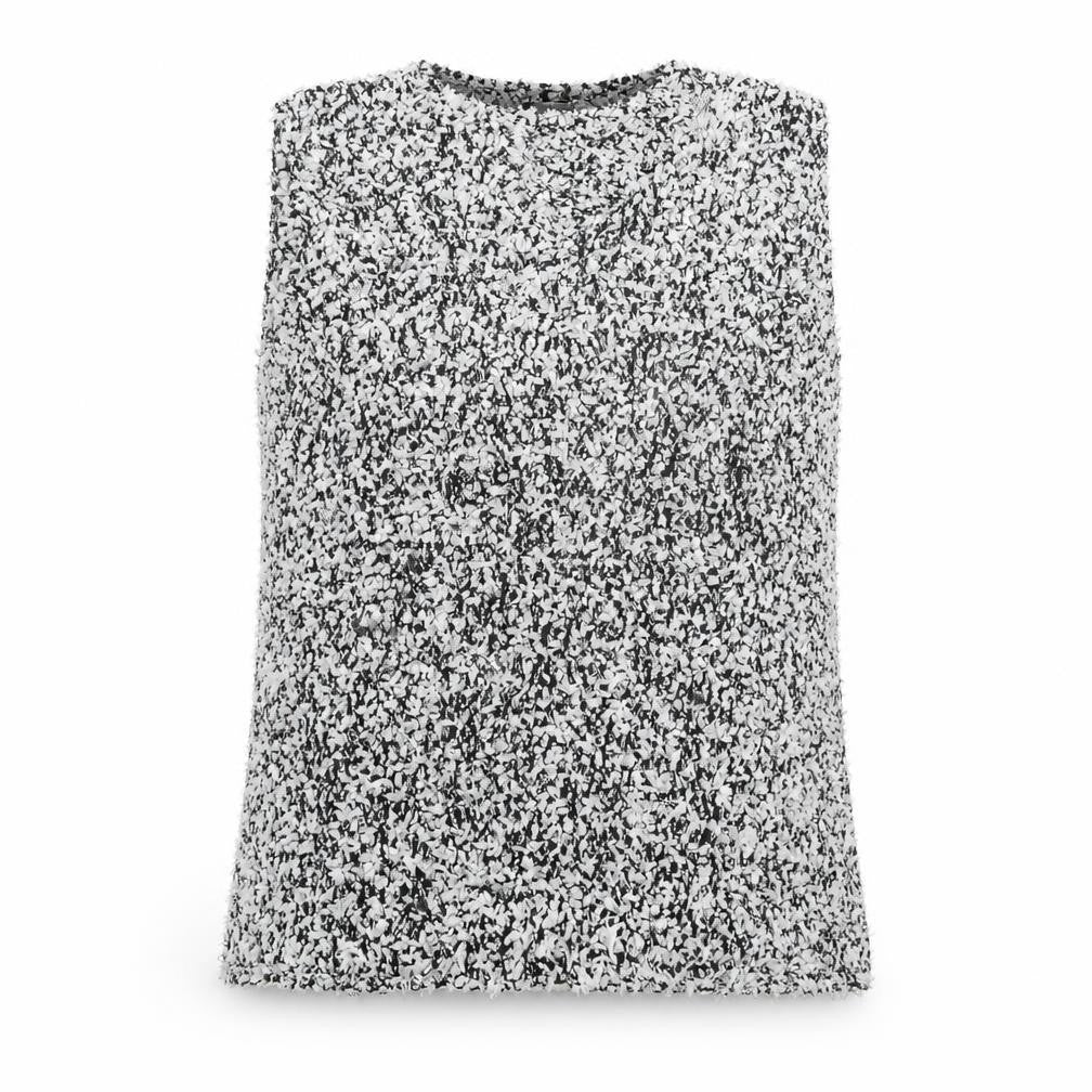Front view of COS Women’s Black Lace Textured Sleeveless Blouse, size UK 8
