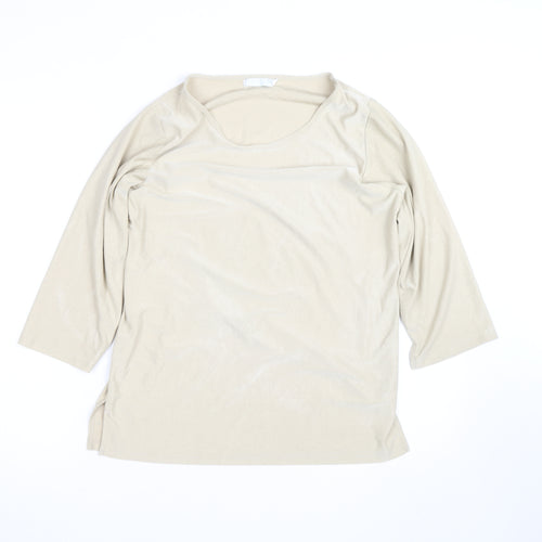 South One Women Beige Basic 3/4 Sleeve Polyester T-Shirt M