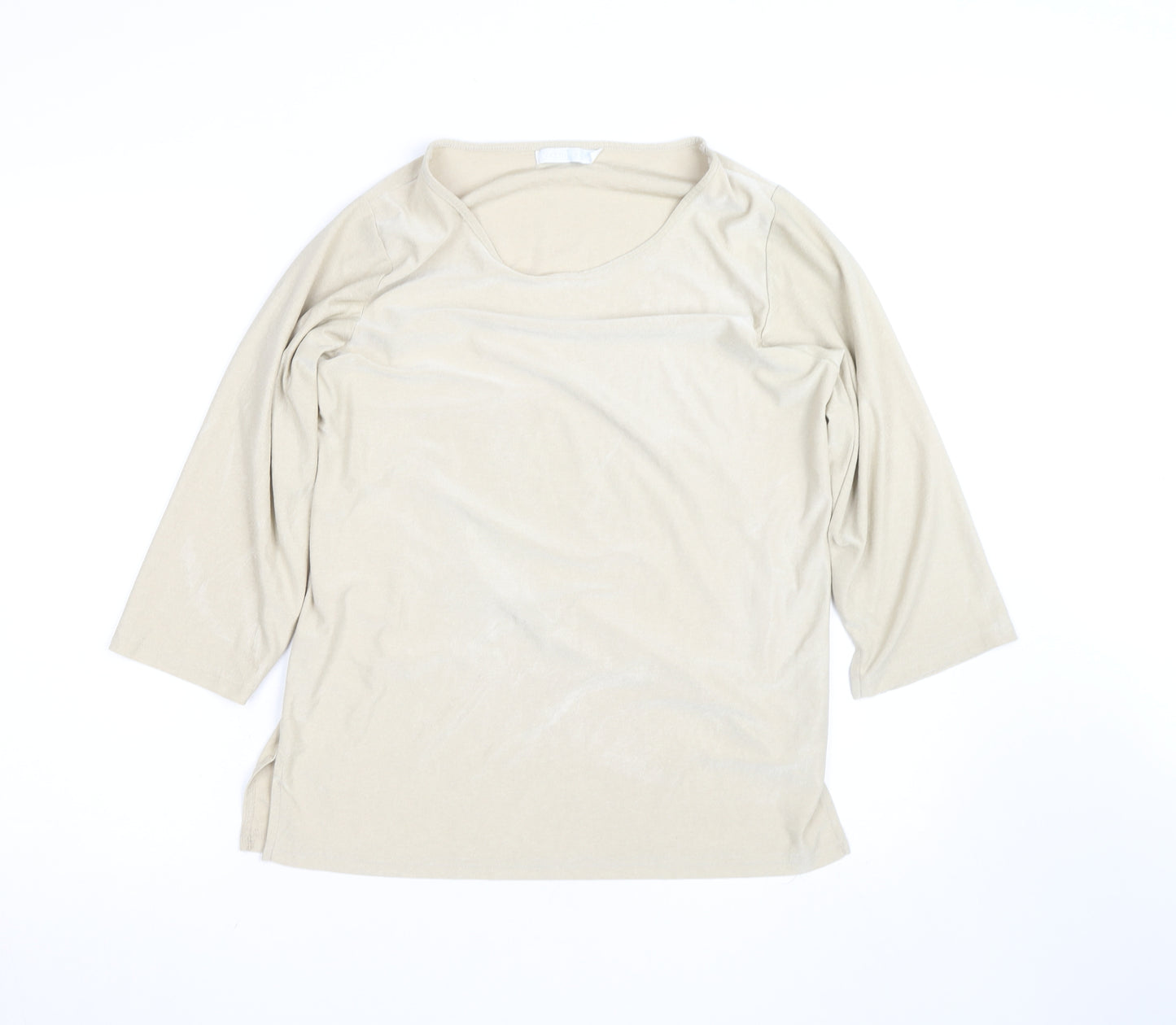 South One Women Beige Basic 3/4 Sleeve Polyester T-Shirt M