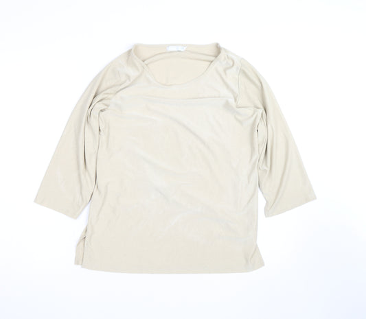South One Women Beige Basic 3/4 Sleeve Polyester T-Shirt M