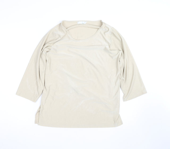 South One Women Beige Basic 3/4 Sleeve Polyester T-Shirt M