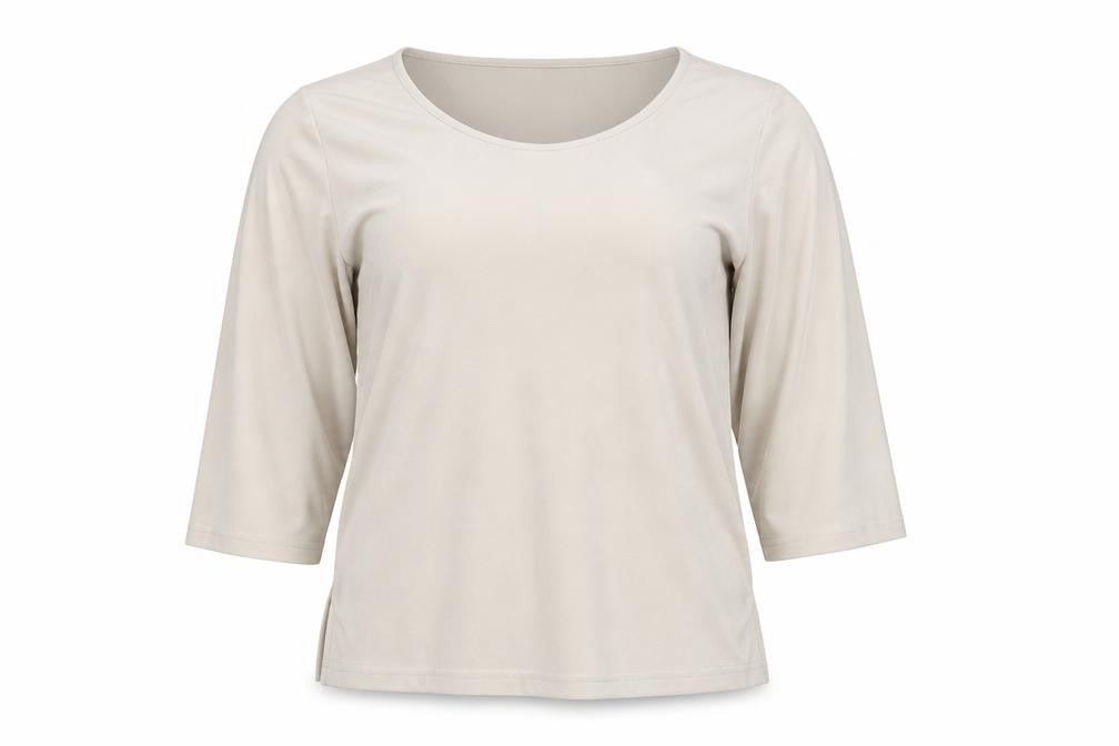 Front view of South One Women Beige Basic 3/4 Sleeve Polyester T-Shirt M