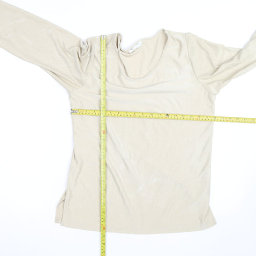 South One Women Beige Basic 3/4 Sleeve Polyester T-Shirt M