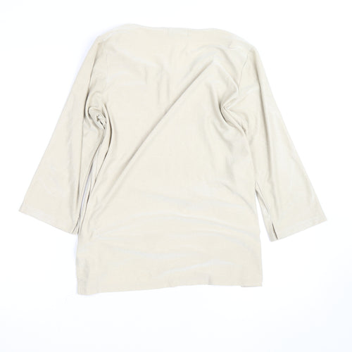 South One Women Beige Basic 3/4 Sleeve Polyester T-Shirt M
