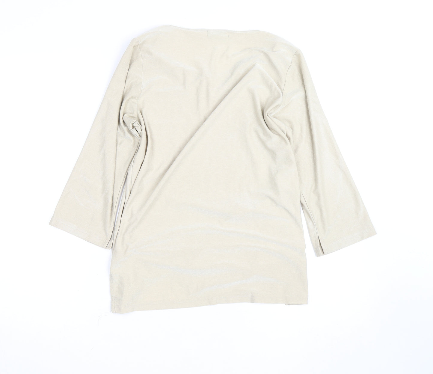 South One Women Beige Basic 3/4 Sleeve Polyester T-Shirt M