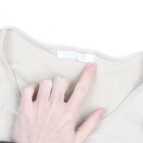 South One Women Beige Basic 3/4 Sleeve Polyester T-Shirt M