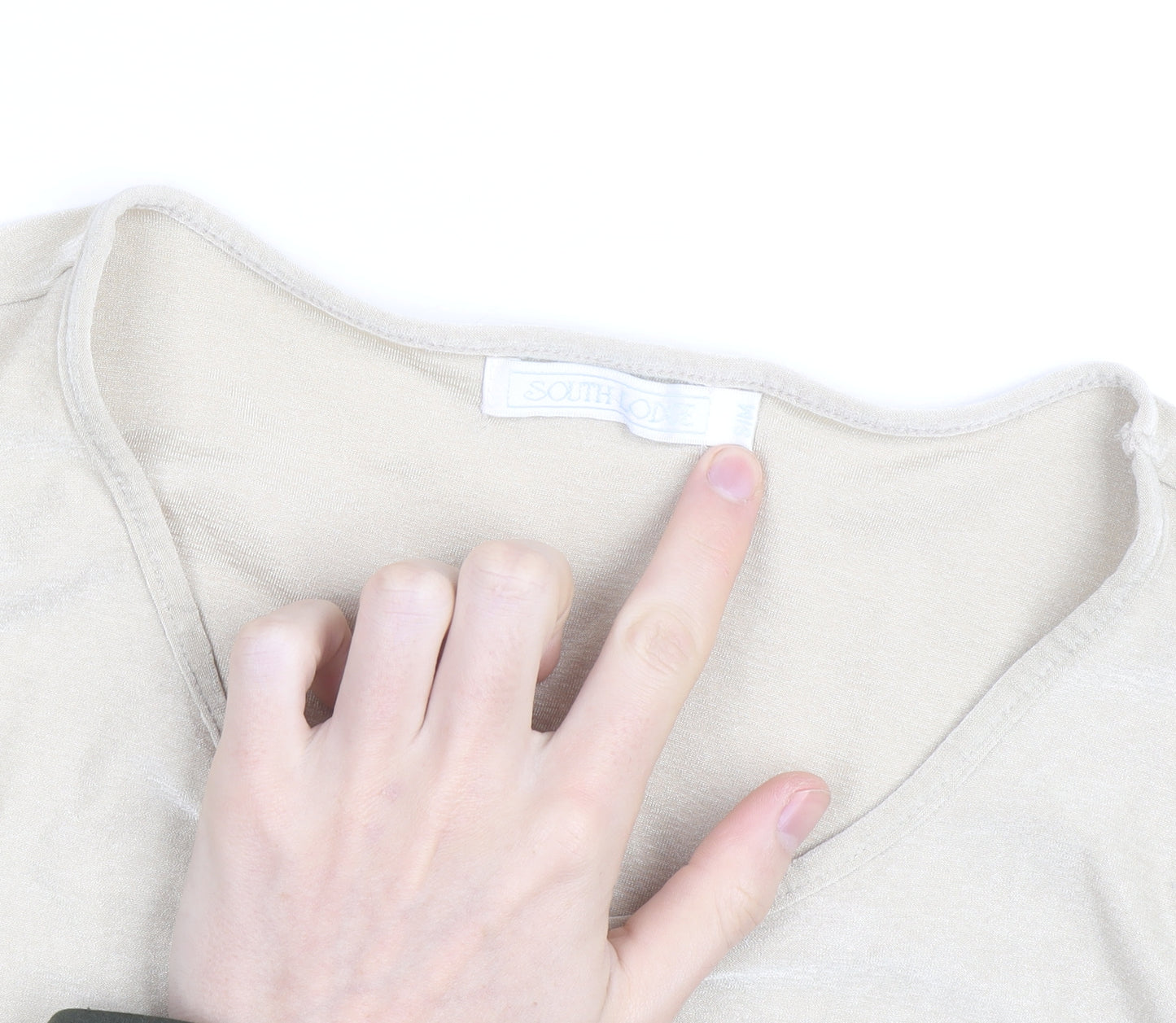 South One Women Beige Basic 3/4 Sleeve Polyester T-Shirt M
