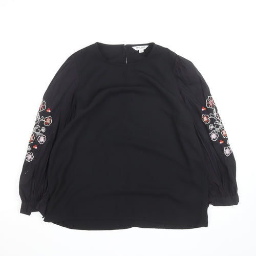 Great Plains Women Black Embroidered Long Sleeve Blouse Size 12
