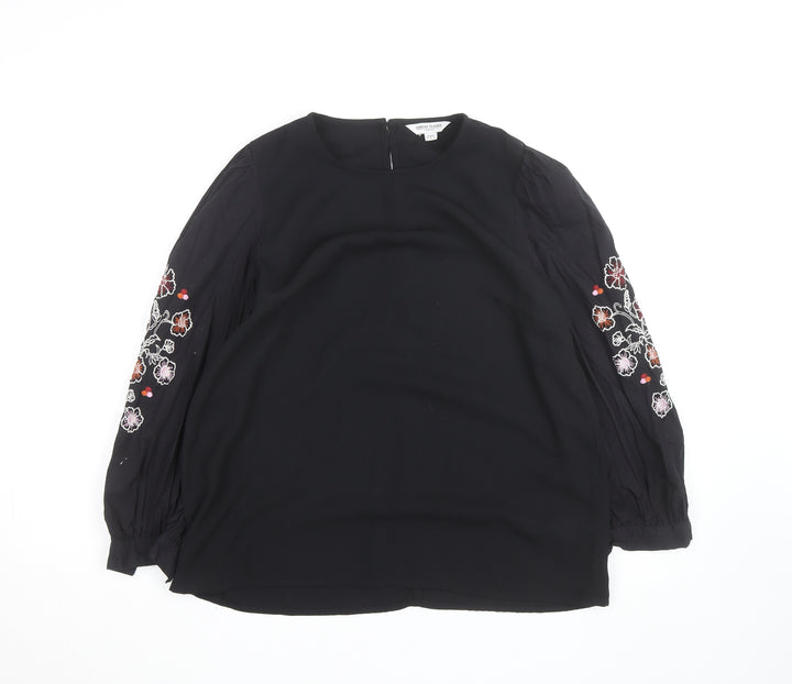 Great Plains Women Black Embroidered Long Sleeve Blouse Size 12