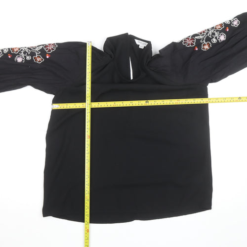 Great Plains Women Black Embroidered Long Sleeve Blouse Size 12
