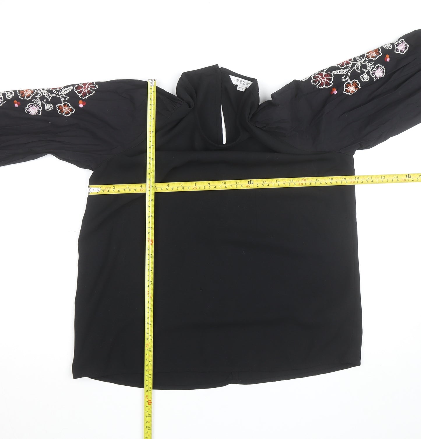 Great Plains Women Black Embroidered Long Sleeve Blouse Size 12