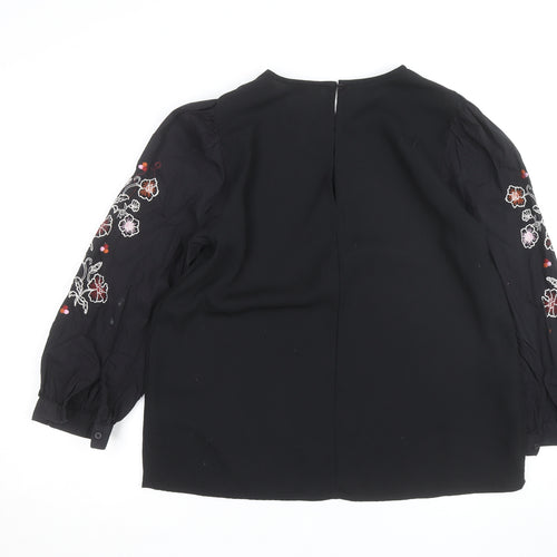 Great Plains Women Black Embroidered Long Sleeve Blouse Size 12