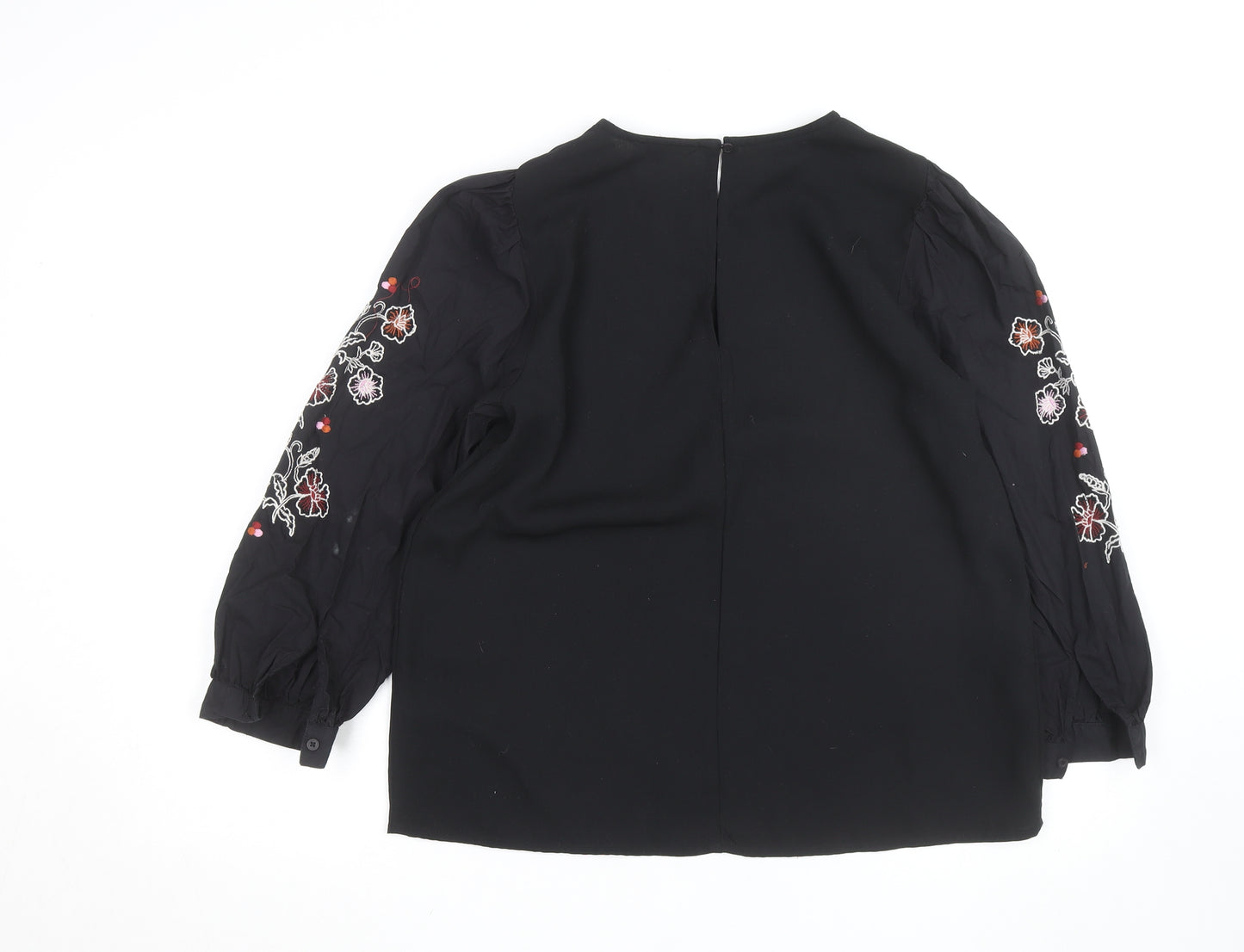 Great Plains Women Black Embroidered Long Sleeve Blouse Size 12