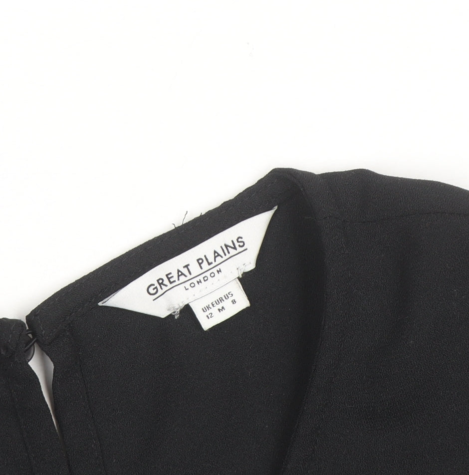 Great Plains Women Black Embroidered Long Sleeve Blouse Size 12