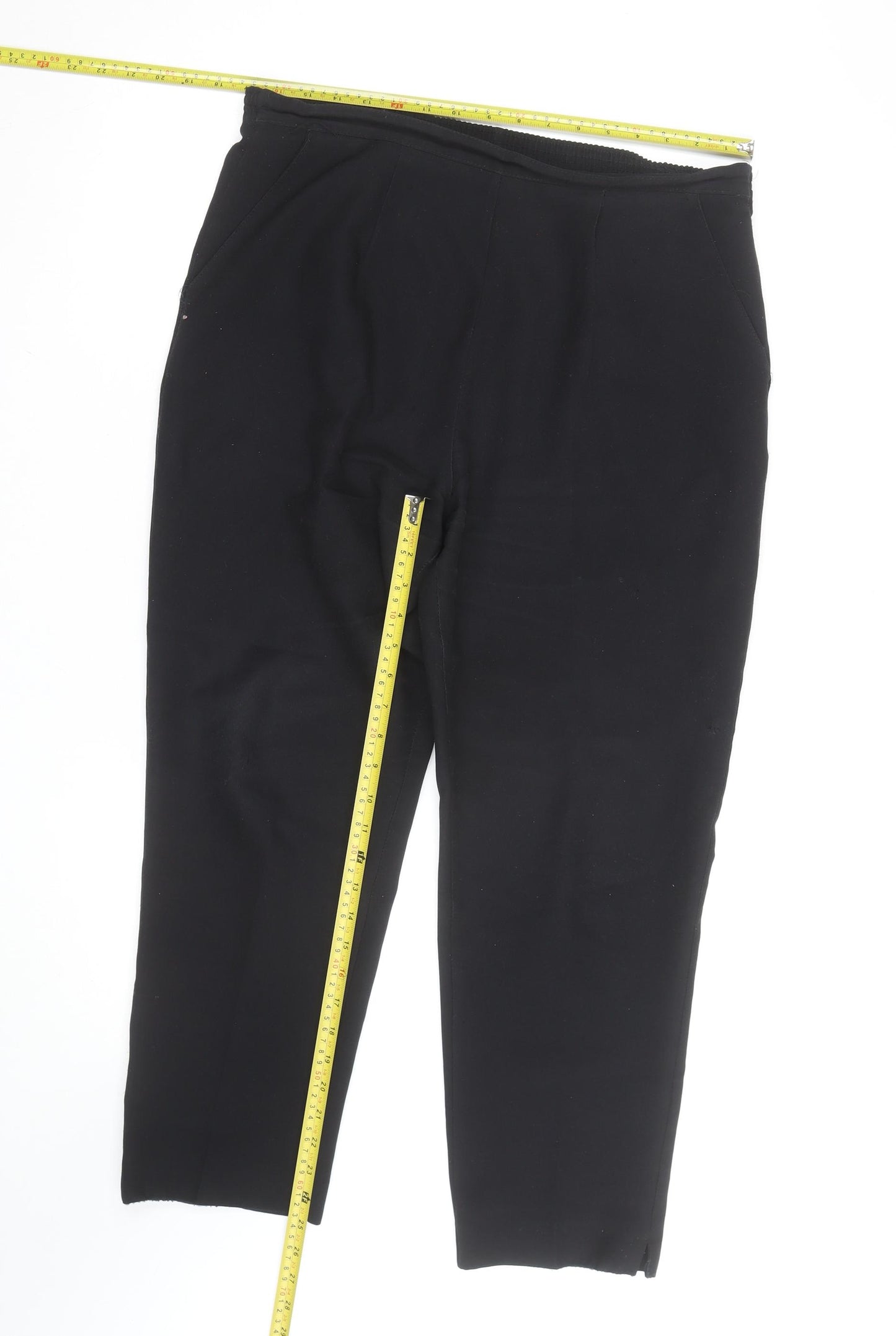 Dixie Women Black Elastic Waist Jersey Straight Trousers Size 12