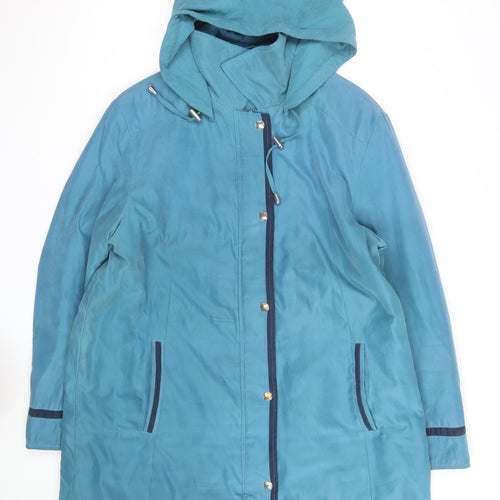Eleganze Women's Blue Hooded Rain Coat Size 20 Lined Long Waterproof