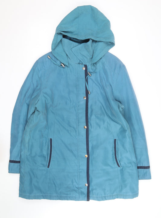 Eleganze Women's Blue Hooded Rain Coat Size 20 Lined Long Waterproof