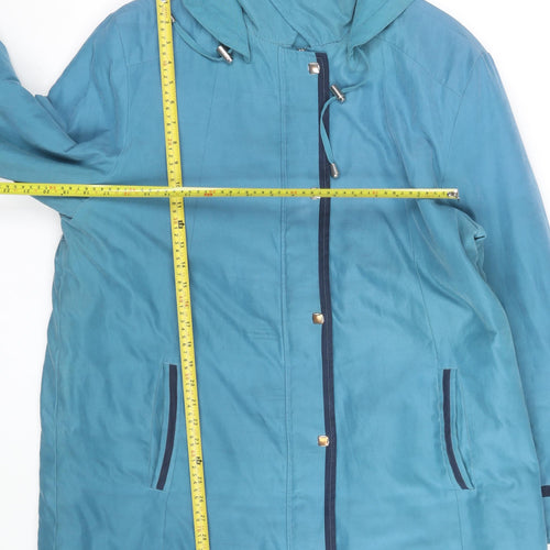 Eleganze Women's Blue Hooded Rain Coat Size 20 Lined Long Waterproof
