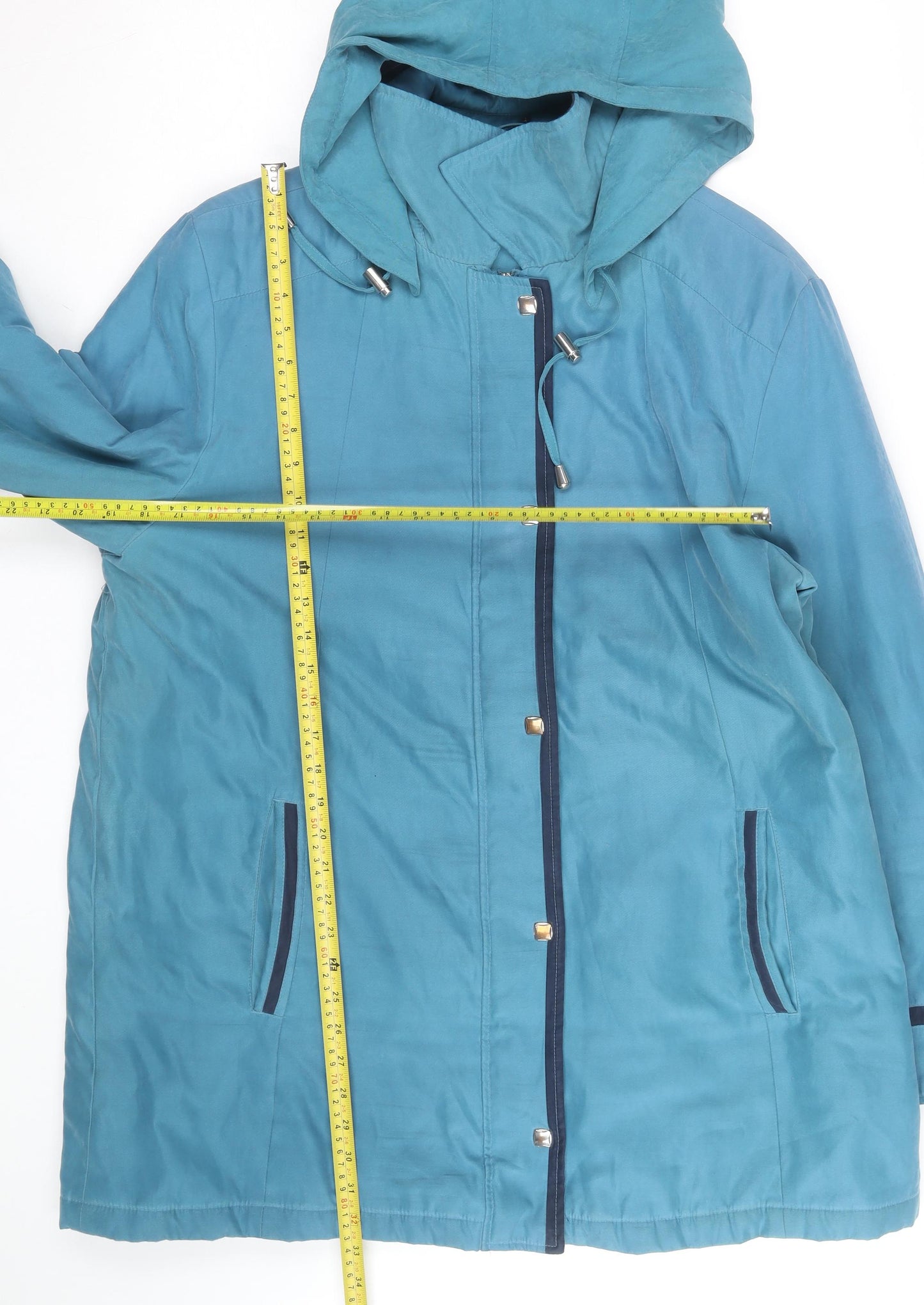 Eleganze Women's Blue Hooded Rain Coat Size 20 Lined Long Waterproof