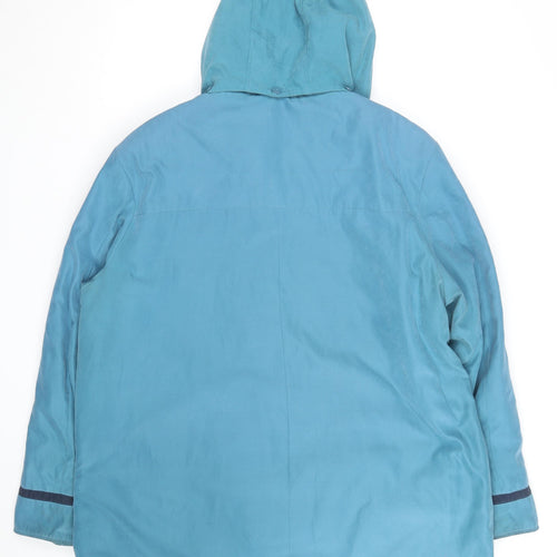 Eleganze Women's Blue Hooded Rain Coat Size 20 Lined Long Waterproof