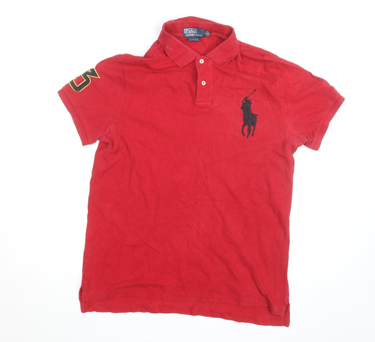 Ralph Lauren Men's Red Slim Fit Polo Shirt Size L Classic Logo