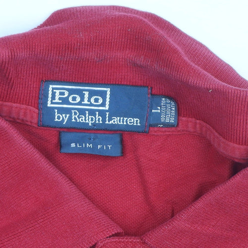 Ralph Lauren Men's Red Slim Fit Polo Shirt Size L Classic Logo