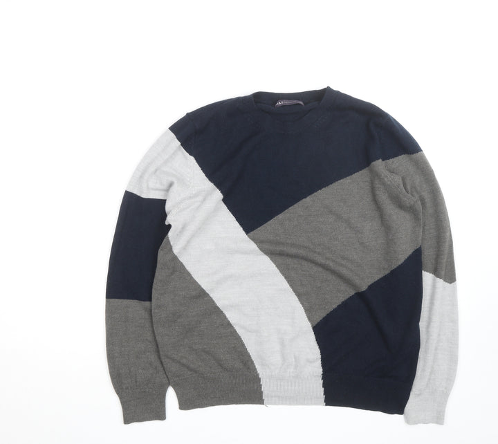 Marks and Spencer Men's Grey Geometric Pullover Jumper Size L