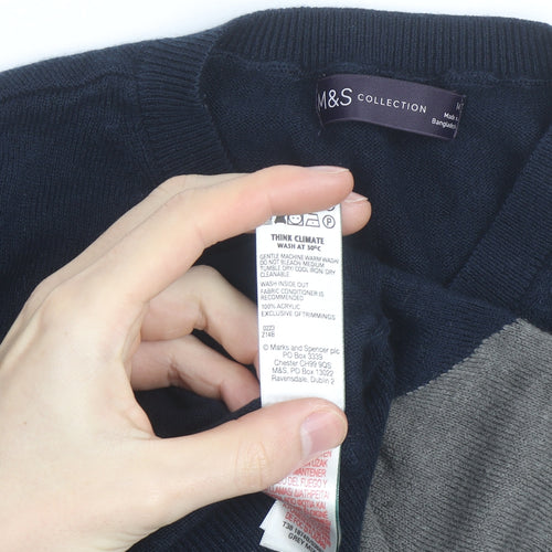 Marks and Spencer Men's Grey Geometric Pullover Jumper Size L
