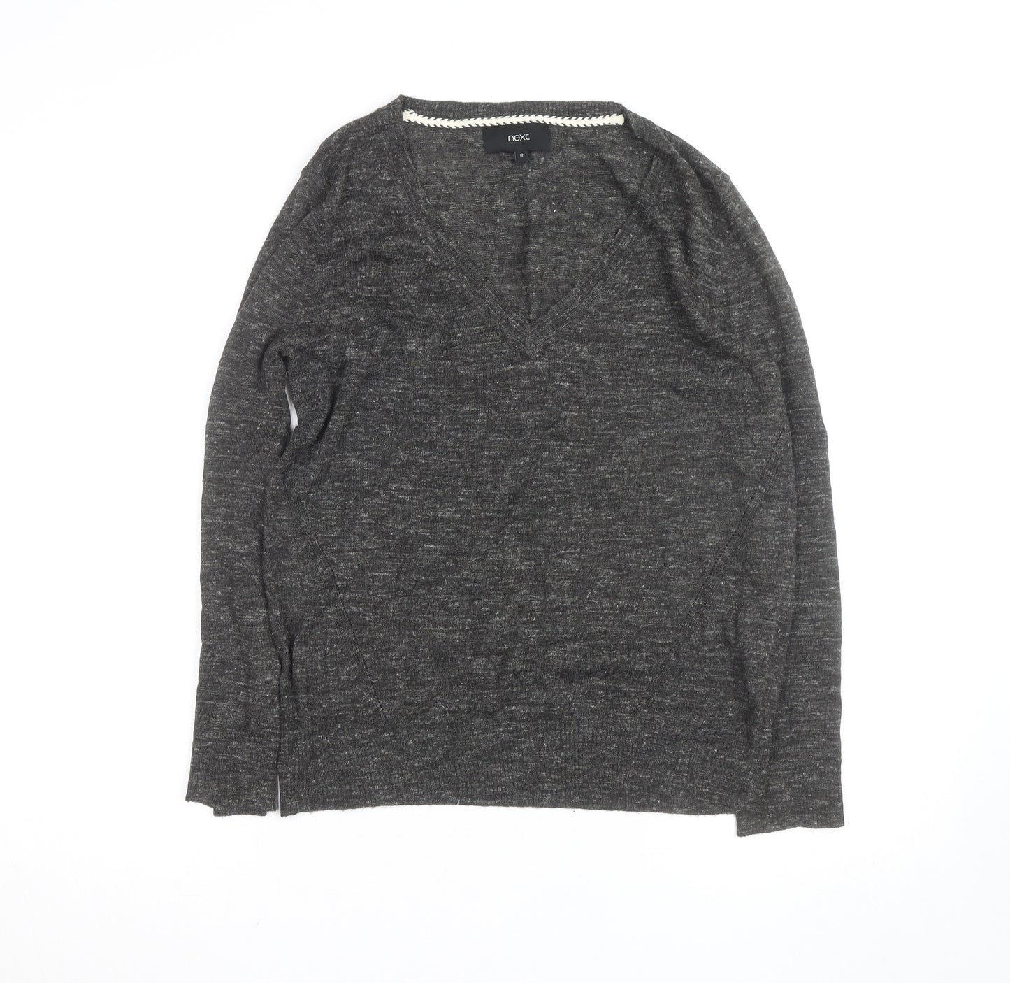 Next Womens Grey V-Neck Wool Blend Jumper Size 12