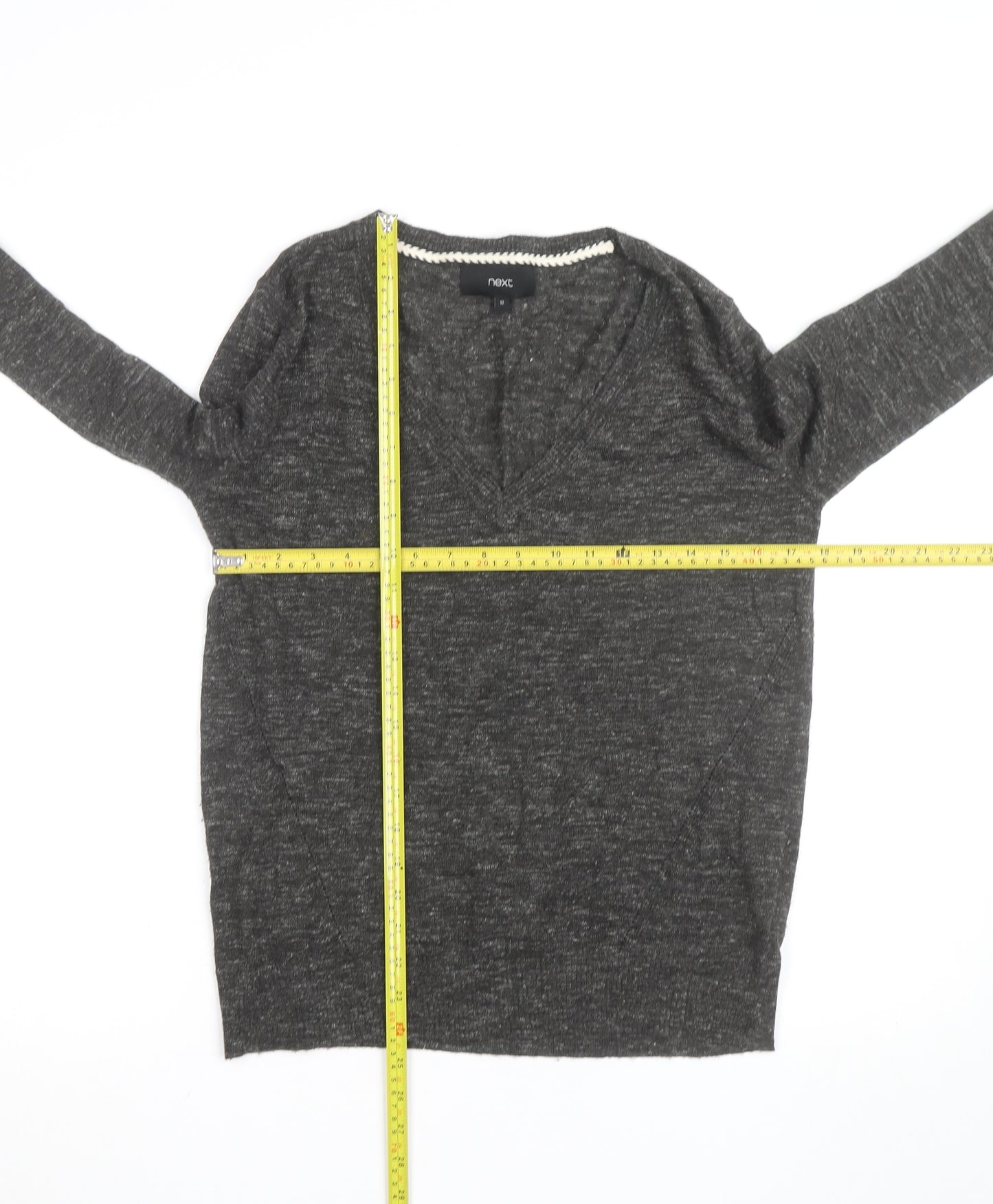 Next Womens Grey V-Neck Wool Blend Jumper Size 12