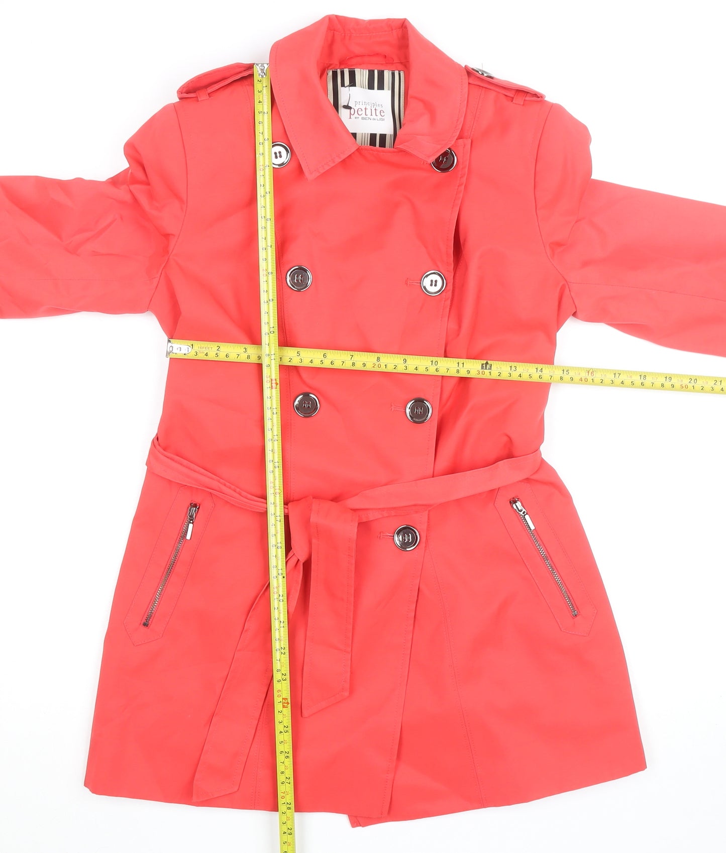 Principles Petite by Ben de Lisi Pink Trench Coat Size 10 Women’s Mid-Length Belted