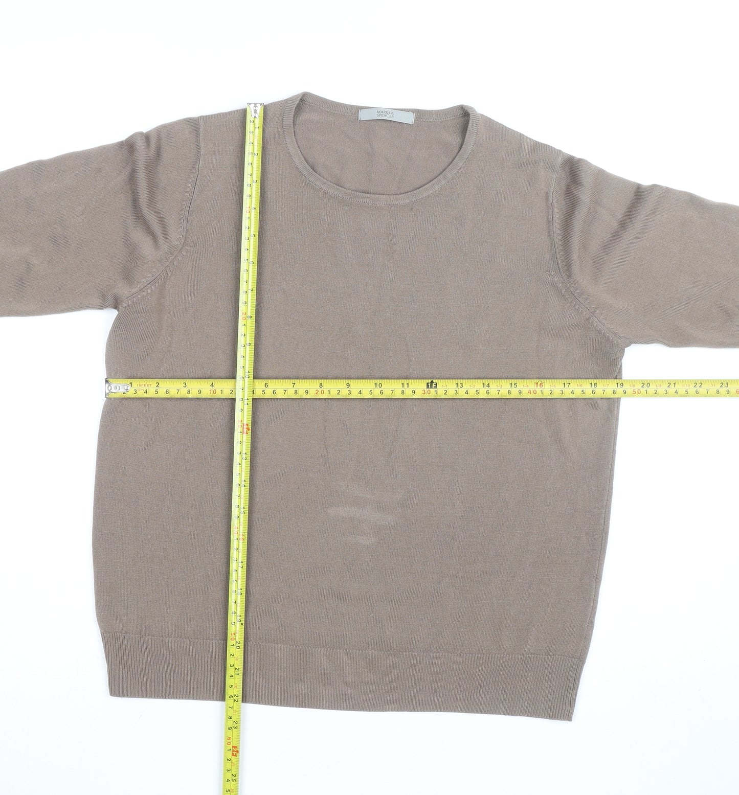 Marks and Spencer Women’s Beige Cotton Crew Neck Jumper Size 14