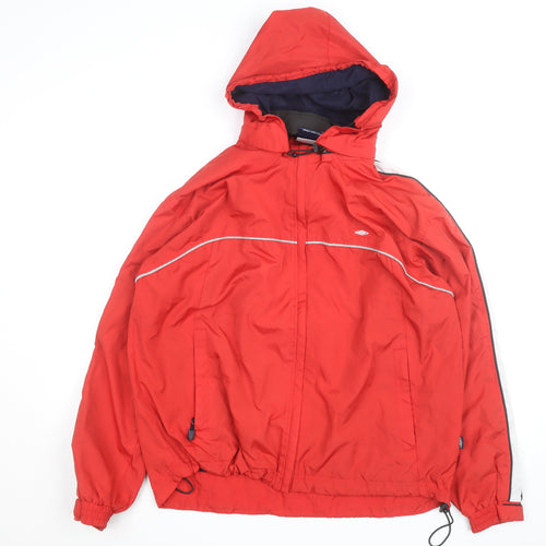 Umbro Men's Red Waterproof Hooded Windbreaker Jacket Size 38