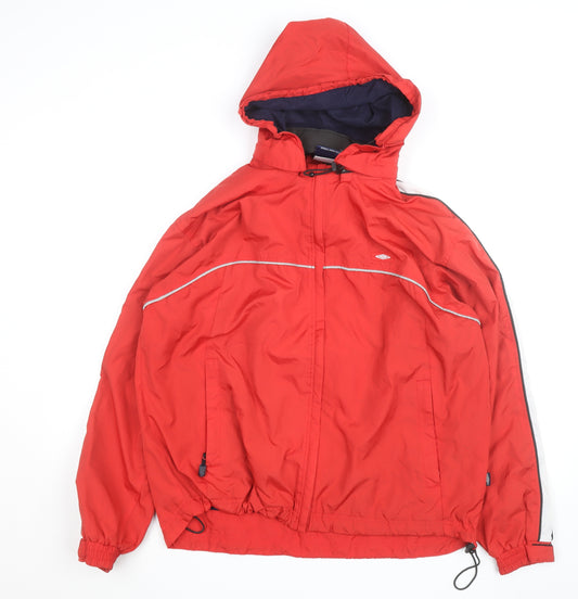 Umbro Men's Red Waterproof Hooded Windbreaker Jacket Size 38