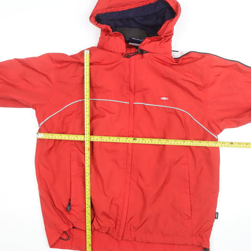 Umbro Men's Red Waterproof Hooded Windbreaker Jacket Size 38