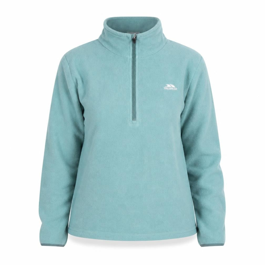 Front view of Trespass Teens Green Fleece 1/2 Zip Lightweight Active Jacket 9 Slim