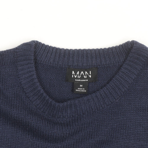 boohooMAN Men's Blue Reindeer Fair Isle Christmas Jumper Size M