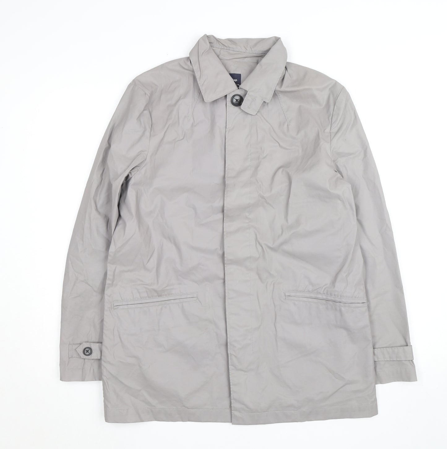 Gap Mens Grey Mid-Length Rain Coat S Regular Fit Cotton Blend