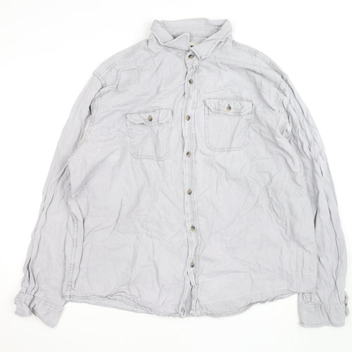 Lee Men's Grey Long Sleeve Regular Fit Cotton Button-Up Shirt Size L