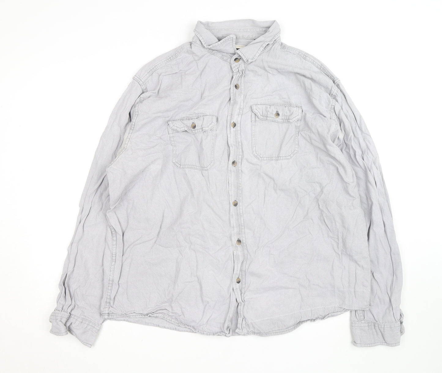 Lee Men's Grey Long Sleeve Regular Fit Cotton Button-Up Shirt Size L