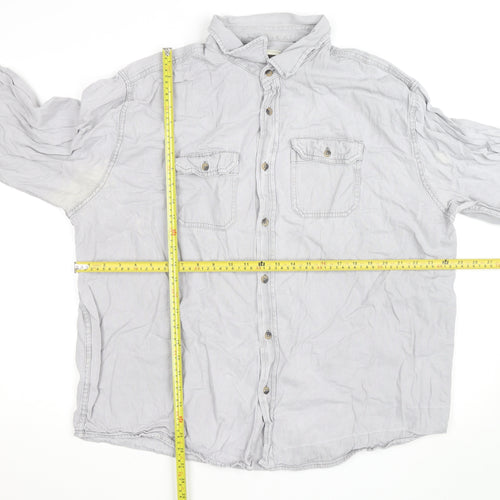 Lee Men's Grey Long Sleeve Regular Fit Cotton Button-Up Shirt Size L
