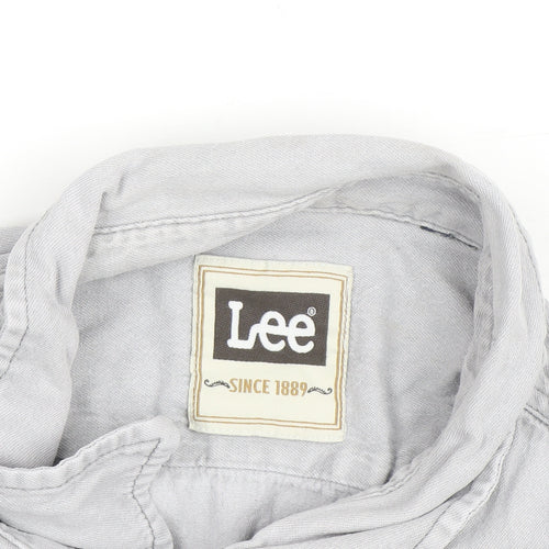 Lee Men's Grey Long Sleeve Regular Fit Cotton Button-Up Shirt Size L