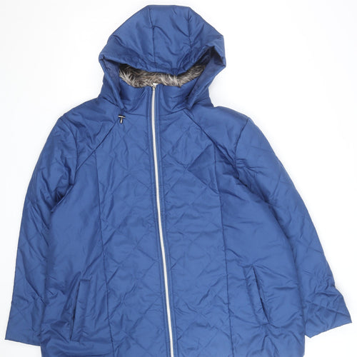 Jeanne De Lançay Women's Blue Quilted Hooded Puffer Jacket XL