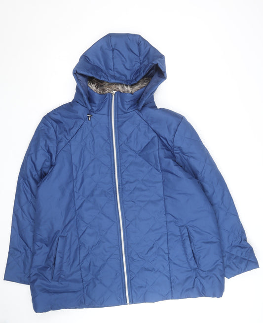 Jeanne De Lançay Women's Blue Quilted Hooded Puffer Jacket XL