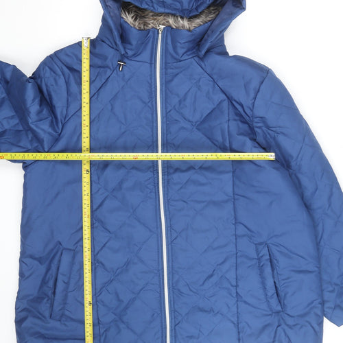 Jeanne De Lançay Women's Blue Quilted Hooded Puffer Jacket XL