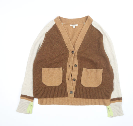 White Stuff Women’s Brown Wool Blend Long Sleeve V-Neck Cardigan UK 14
