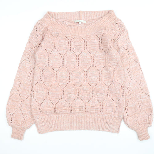 Next Womens Pink Open-Knit Pullover Jumper Size S