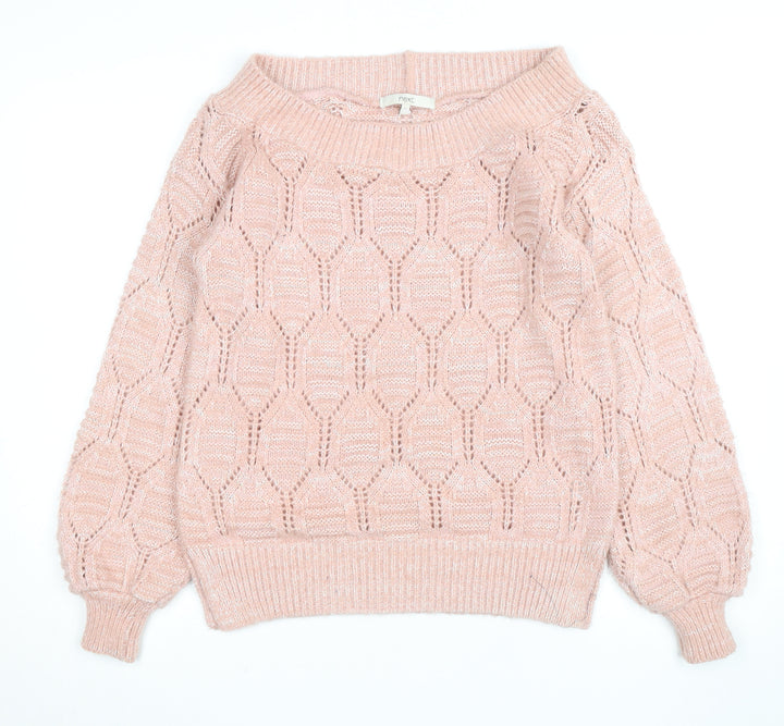 Next Womens Pink Open-Knit Pullover Jumper Size S